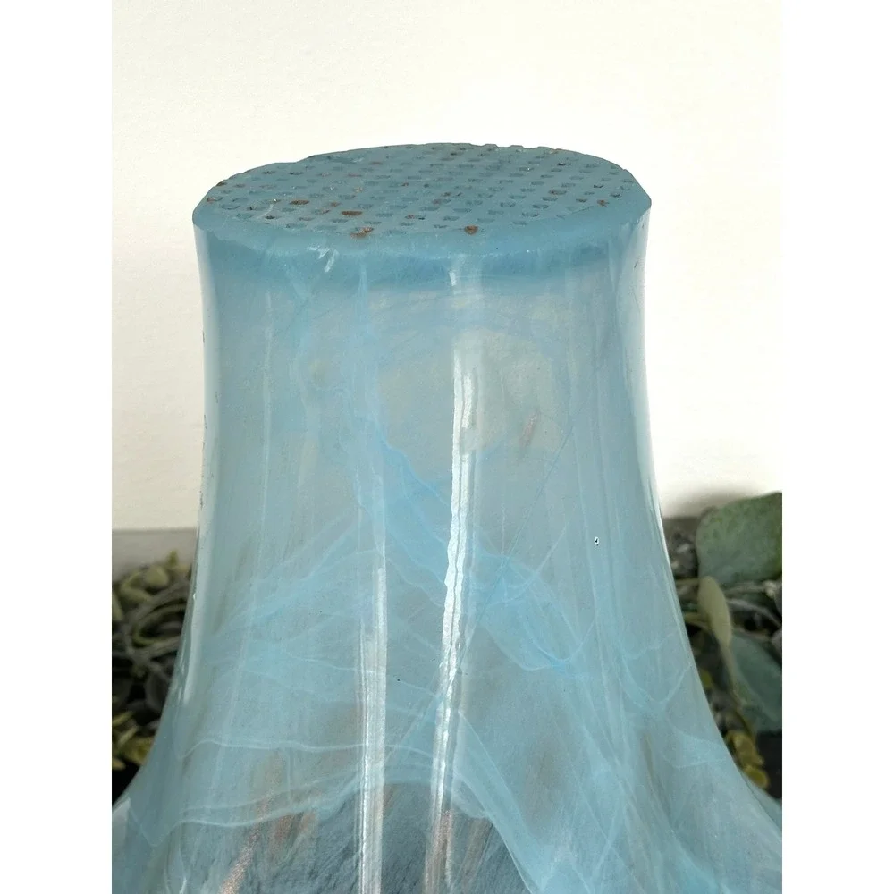 Blue Murano Art Blown Glass Vase Handkerchief Italian white Gold Swirl 11 x 14